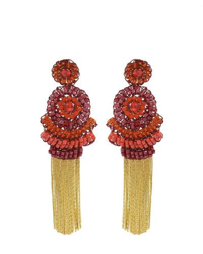 Lavish by Tricia Milaneze Coral Red Mix Ripples Fringe Handmade Crochet Earrings