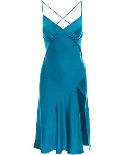 ROSERRY Seville Satin Midi Dress In Turquoise - Blue