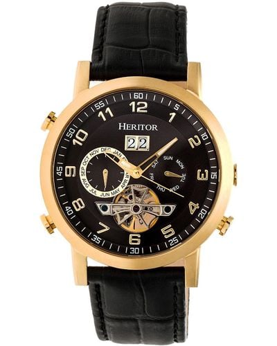 Heritor Edmond Leather-band Watch With Day And Date - Metallic