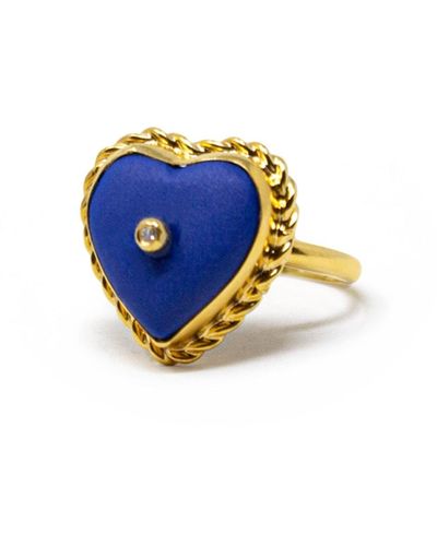 Vintouch Italy Lovelight Gold-plated Blue Heart Stacking Ring