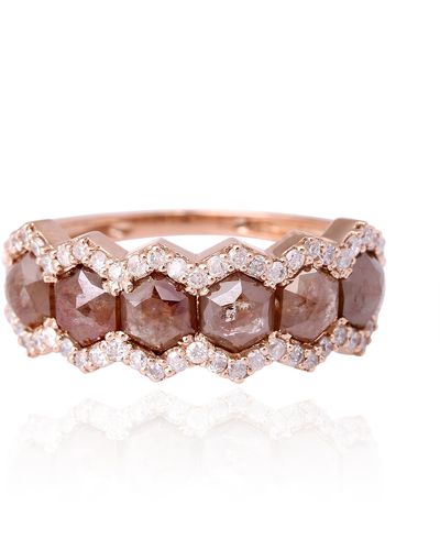 Artisan Natural Octagon Cut Ice Diamond In Solid 18k Rose Gold Classic Band Ring - Pink