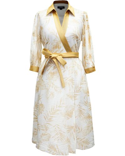 Smart and Joy Bi-material Wrap Dress With Tropical Print - White