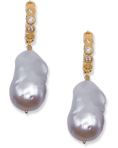 Daniela Janette Large Baroque Pearl & Gold Hoop Earrings - Metallic