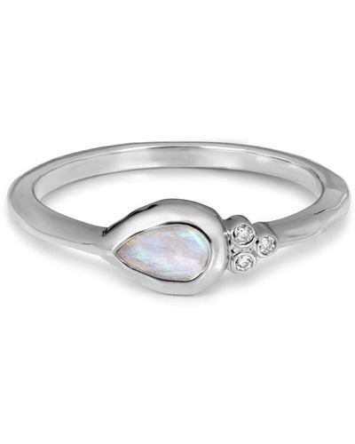 Zohreh V. Jewellery Moonstone & White Sapphire Tear Drop Ring Sterling - Metallic