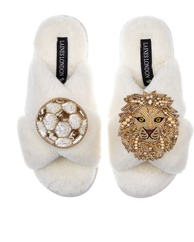 Laines London Classic Laines Slippers With Football & Lion Brooches - Metallic