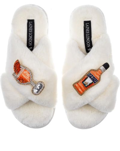 Laines London Classic Laines Slippers With Summer Spritz Brooches - White