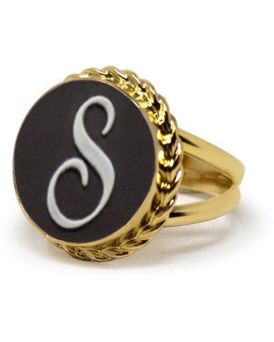 Vintouch Italy Gold Vermeil Black Cameo Ring Initial S - Metallic
