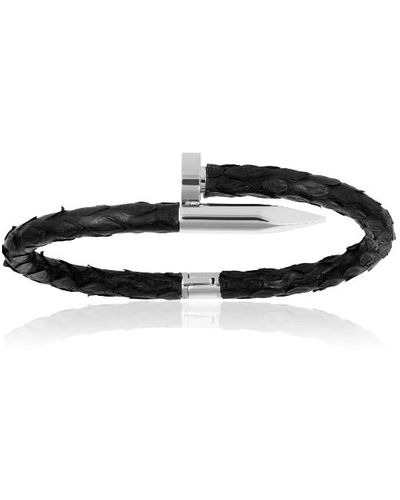 Double Bone Bracelets Python Bracelet With Silver Nail - Black
