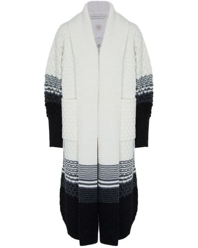 The Extreme Collection Alpaca And Merino Wool Oversized Chunky Knit Long Cardigan Dauphine In Black And Ecru - Grey