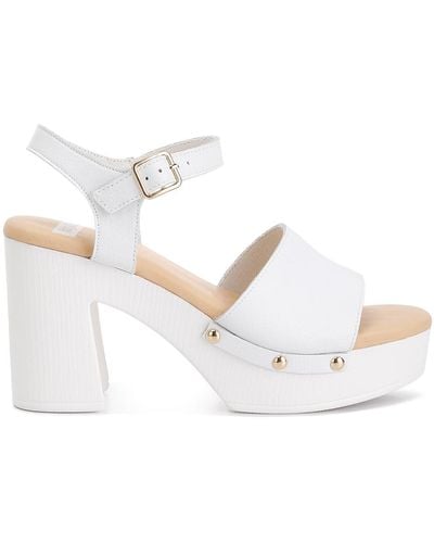 Rag & Co Sawor Recycled Leather High Block Sandals In - White