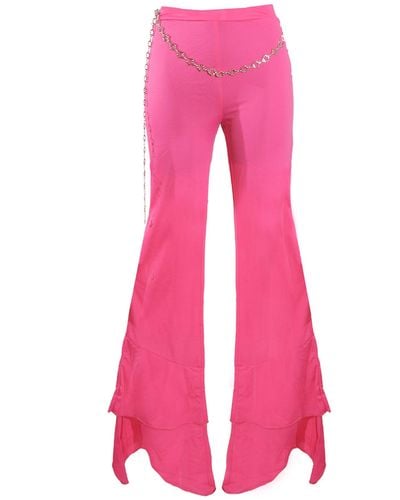 Elsie & Fred Ikon Y2k Fluted Flare Trouser In Hot /w Belly Chain - Pink