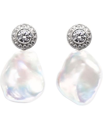 Ora Pearls Halo Baroque Pearl Earrings - White