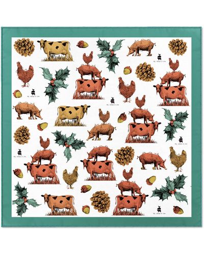 Pig, Chicken & Cow Christmas Branding Pcc 55cm Square Scarf - Multicolor