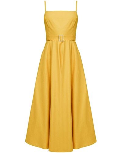 UNDRESS Matissa Yellow Denim Circle Skirt Midi Dress