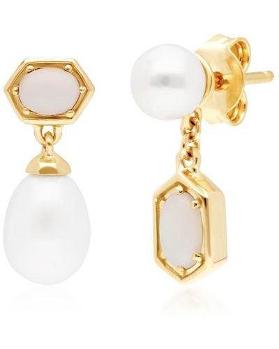 Gemondo Mismatched Opal & Pearl Dangle Earrings In Yellow Gold Plated Silver - White