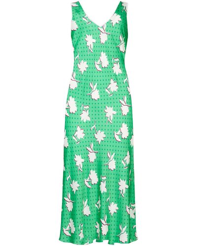 Mirla Beane Polka Dot Floral Slip Dress - Green