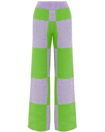 Nocturne Wide Leg Printed Knit Trousers - Green
