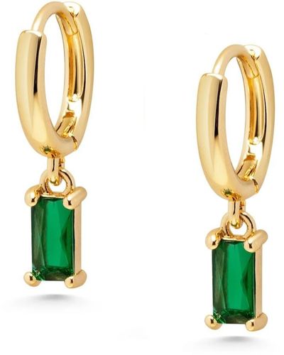 Nialaya huggie Earrings With Green Charm - Metallic