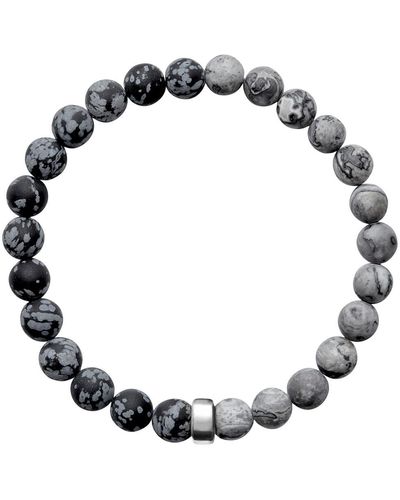 Ora Pearls Aro Men's Snowflake Obsidian & Map Jasper Bracelet Silver Bead - Black