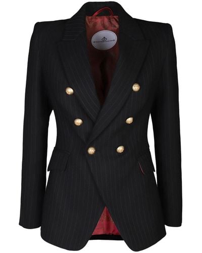 The Extreme Collection Pinstripe Double Breasted Blazer With Golden Button Chloe - Black