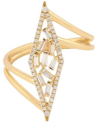 Artisan Baguette Diamond Designer Ring 18k Yellow Gold Handmade Jewelry - Metallic