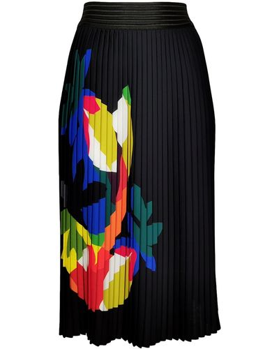 Lalipop Design Black Pleated Midi Skirt With Colorful Digital Print - Blue