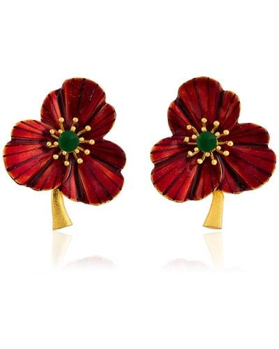 Milou Jewelry Three-leafed Clover Earrings - Red