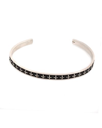 Ebru Jewelry Sterling Silver Cross Symbol Cuff Bracelet - Metallic