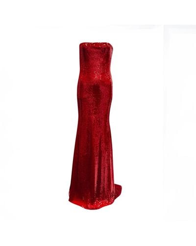 Meraki Official Ruby Sequin Strapless Gown - Red