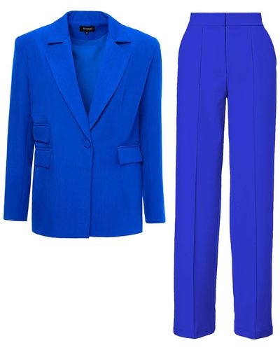 BLUZAT Electric Suit With Regular Blazer With Double Pocket And Stripe Detail Trousers - Blue