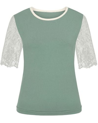 Sophie Cameron Davies Sage Cotton Lace Sleeve T-shirt - Green