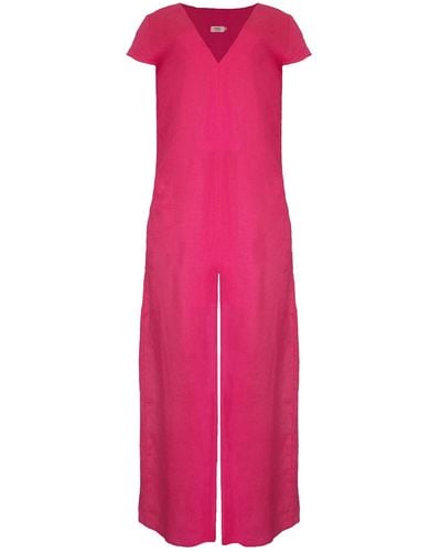 Larsen and Co Pure Linen Casablanca Jumpsuit In Fuchsia - Pink