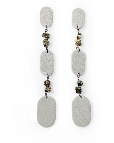 WAIWAI Capsule Dangle Earrings With Pyrite Crystals - White