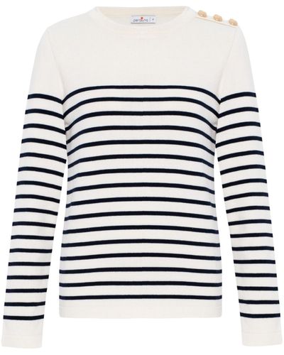 Peraluna Audrey 100% Organic Cotton Stripe Pullover In Ecru/navy - White