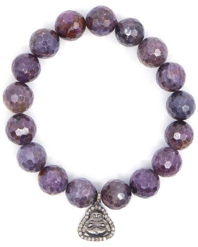 Shar Oke Buddha Diamond Charm & Ruby Beaded Bracelet - Purple