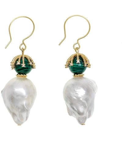 Farra Baroque Pearl With Malachite Hook Earrings - Green
