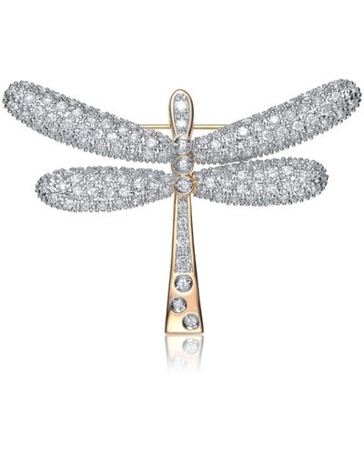 Genevive Jewelry Sterling Silver White Cubic Zirconia Gold Plating Clear Dragonfly Pin - Metallic