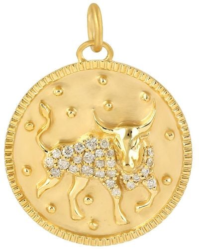 Artisan Yellow Gold Taurus Sing Zodiac Pendant Diamond - Metallic