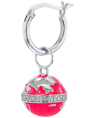True Rocks Neon Pink & Sterling Silver Mini Globe On Silver Hoop Earring - Red