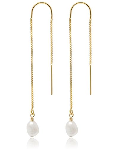 Kiri & Belle Lola Small Pearl Filled Chain Threader Earrings - Metallic