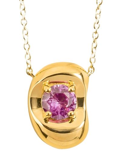 Juvetti Fava Gold Necklace Set With Pink Sapphire - White