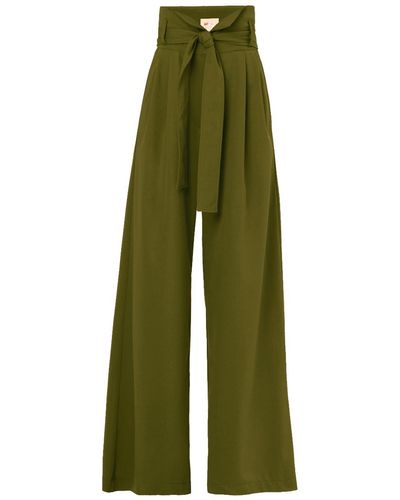 Julia Allert Dark Olive High Waist Long Wide Leg Pants - Green