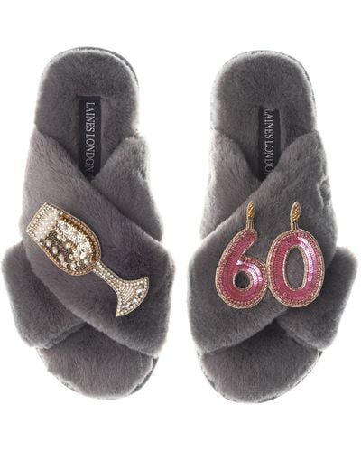 Laines London Classic Laines Slippers With 60th Birthday & Champagne Glass Brooches - Brown