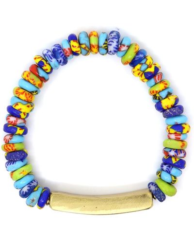 Shar Oke Blue Mixed Medley African Recycled Glass & Brass Beaded Bracelet