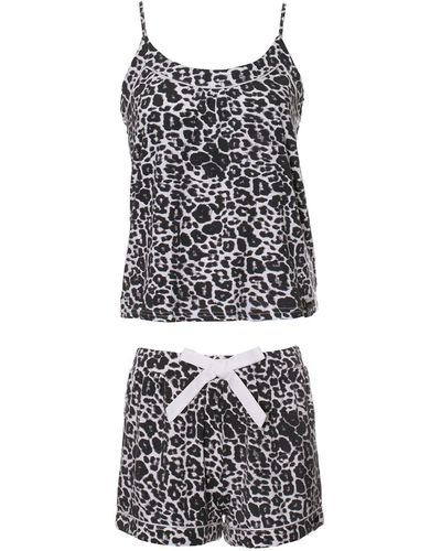 Pretty You London Bamboo Cami & Short Pyjama Set In Leopard Print - Black
