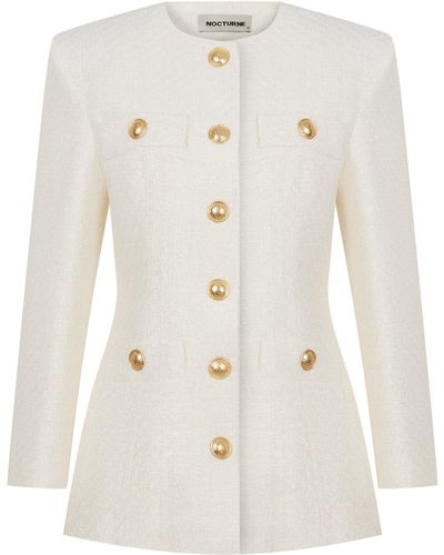 Nocturne Tweed Jacket With Button Detail - White