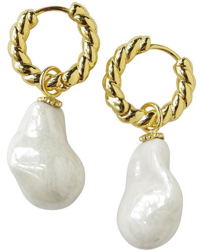 POPORCELAIN Porcelain Baroque Pearl Hoop Earrings - Metallic