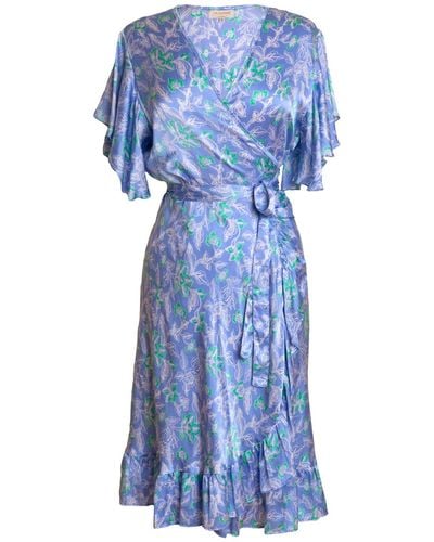 [et cetera] WOMAN L'il Sista Short Sleeve Wrap Dress – Silk - Blue