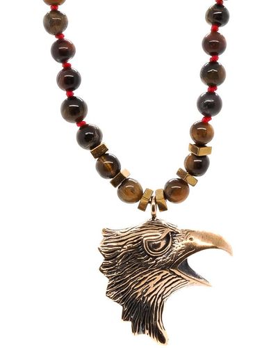 Ebru Jewelry Eagle Tiger's Eye Necklace - Metallic