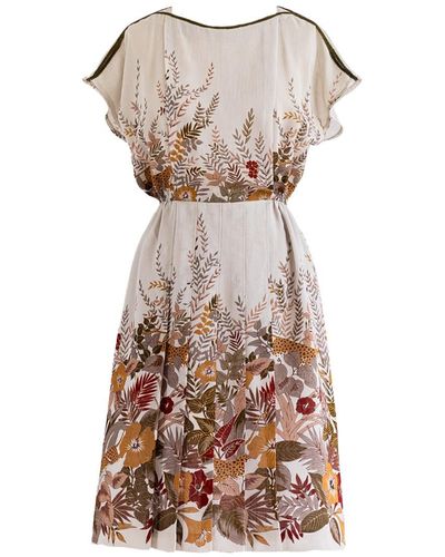 Sugar Cream Vintage Vintage Aesthetic Floral Print Polyester Midi Dress - Natural